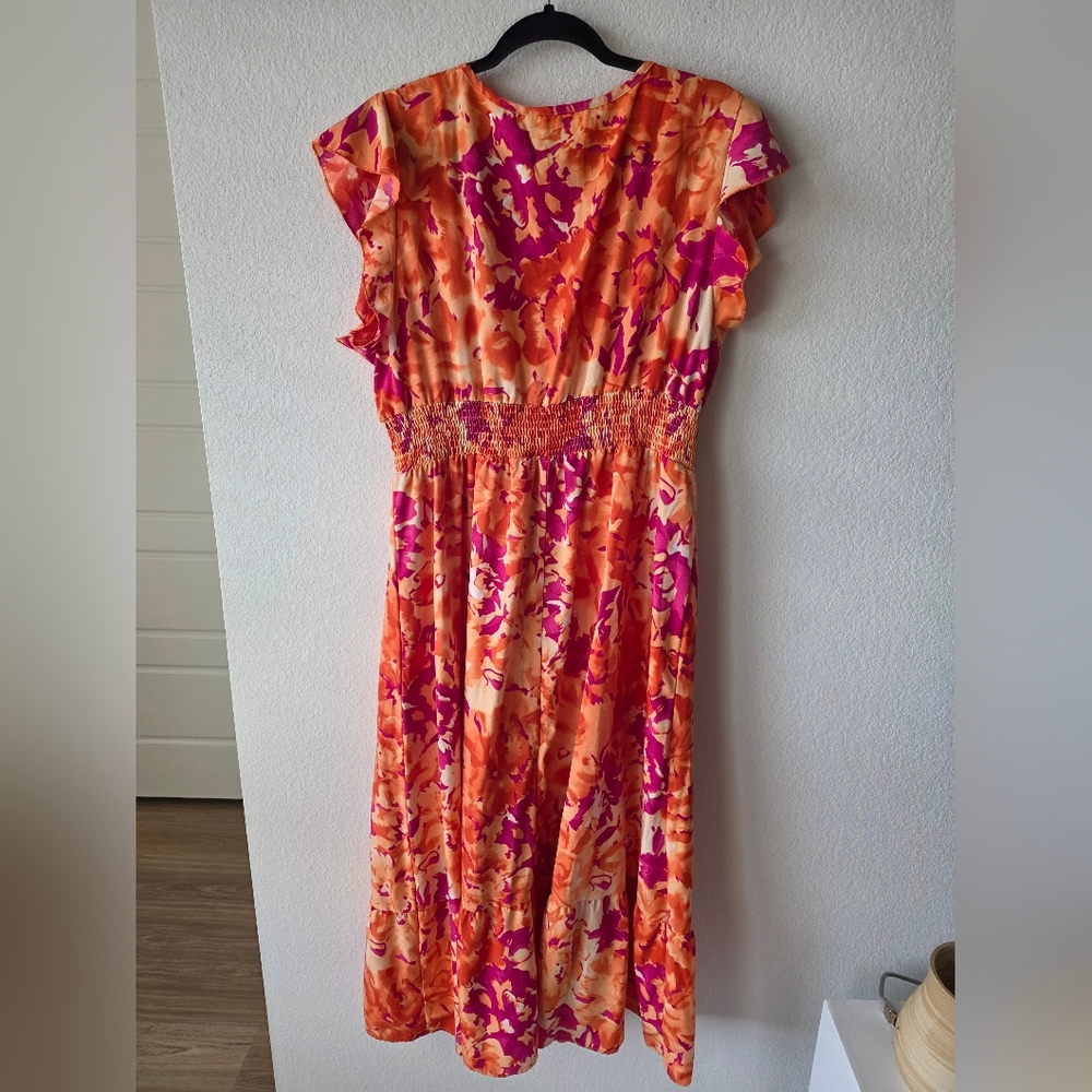 Orange and Pink Floral Midi Dress - Picture 5 of 8